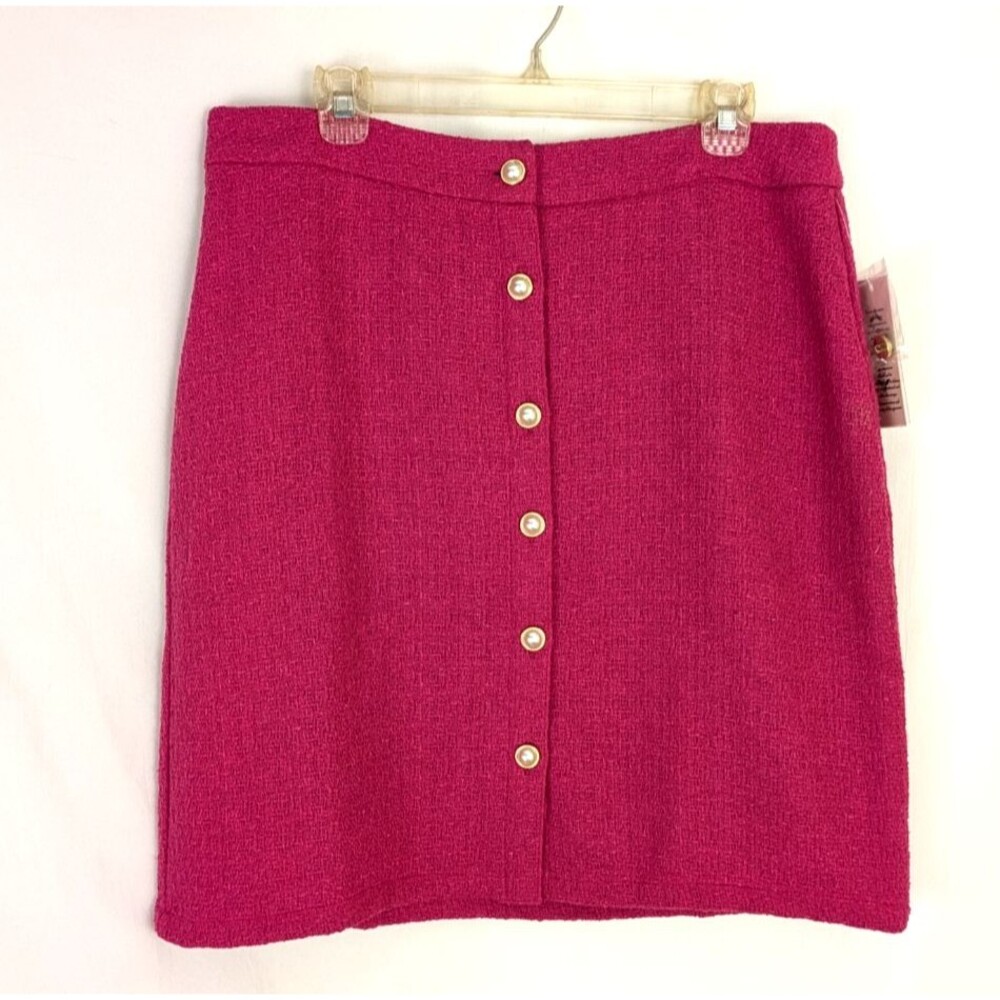 Nanette Lepore Desire Pink Women's 14 Tweed Lined Skirt Faux Pearl Buttons
